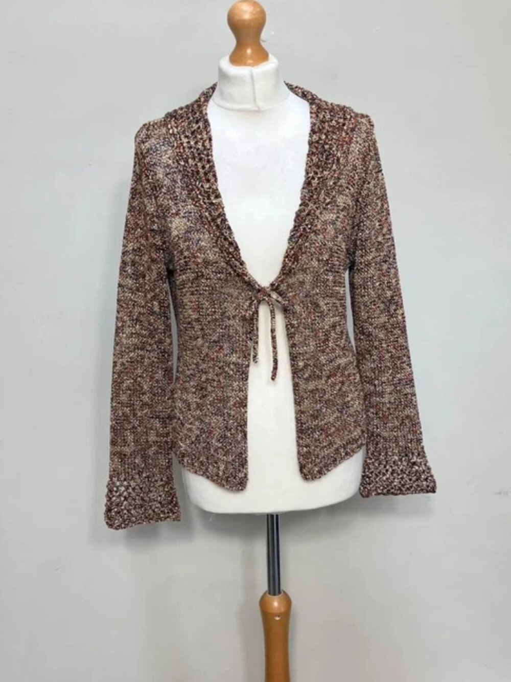 Per Una Cardigan Womens 14 Tie Front Multicolour Knit Open Front Made in Italy